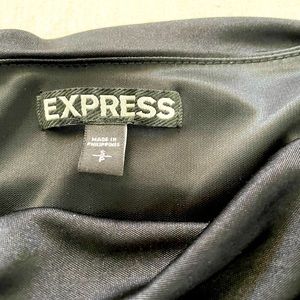 Beautiful ruched satin black cocktail dress